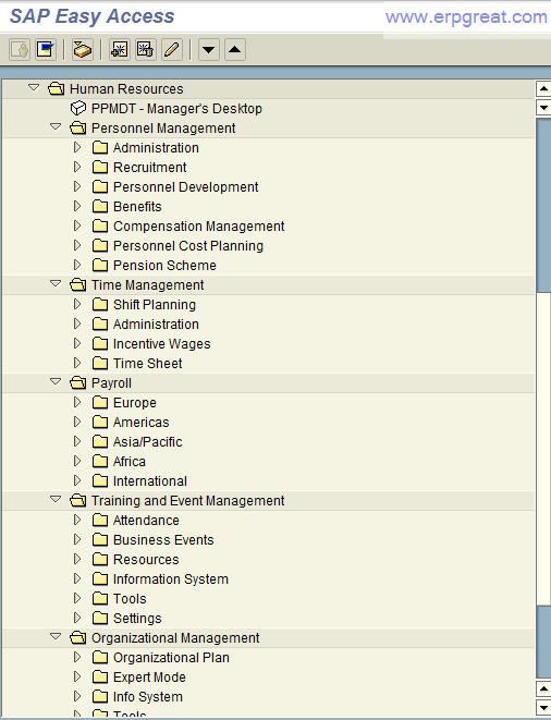 SAP HR modules Menu