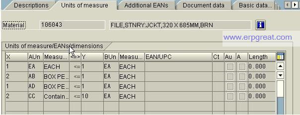 Material Master Unit of Measure Screen