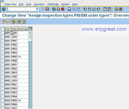 Assign inspection types PM/SM order types