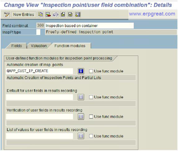 Change View Inspection Point User Field Combination