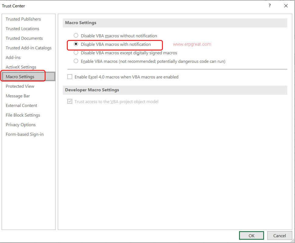 Excel Disable VBA macros with notification