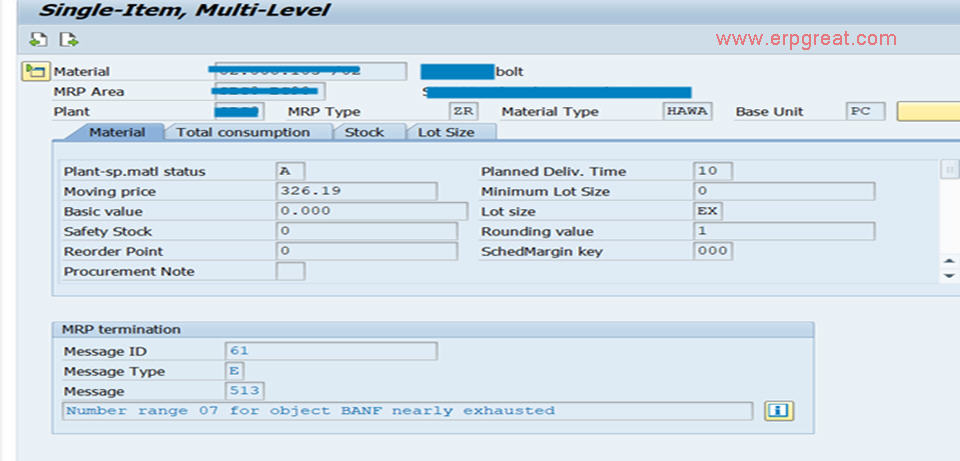 MD02 MRP Single Material run